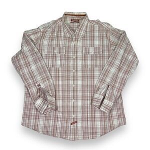 Classic Brown & White‎ Plaid Button-Down Shirt Casual Long Sleeve Top Mens XXL